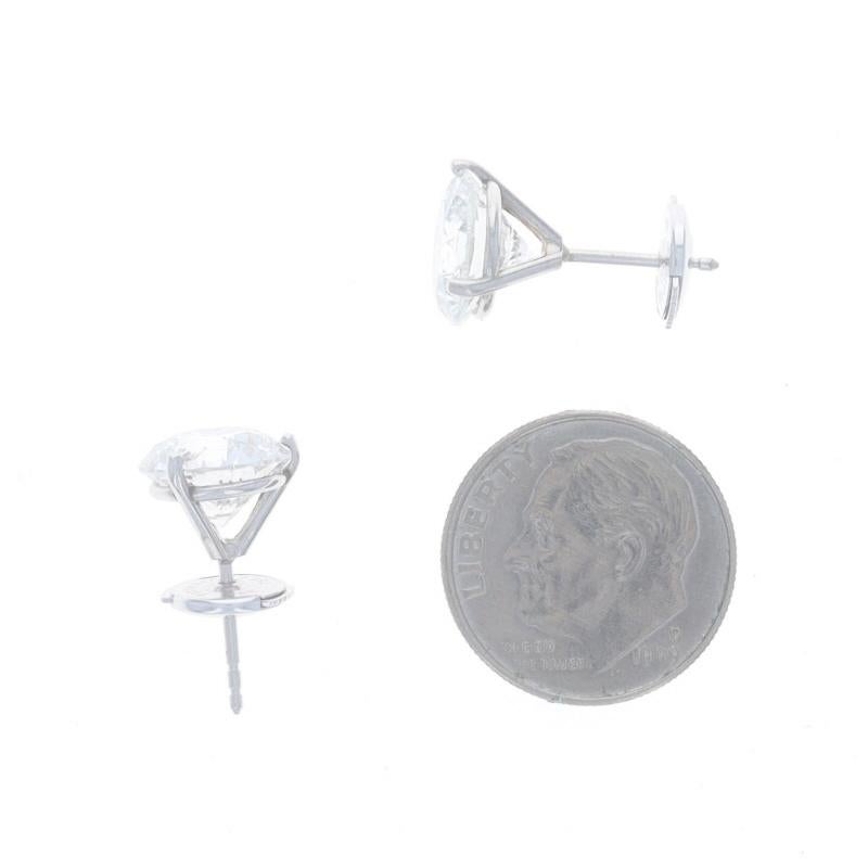 Women's or Men's White Gold Diamond Stud Earrings 18k Round Brilliant 6.24ctw Pierced La Pousette For Sale