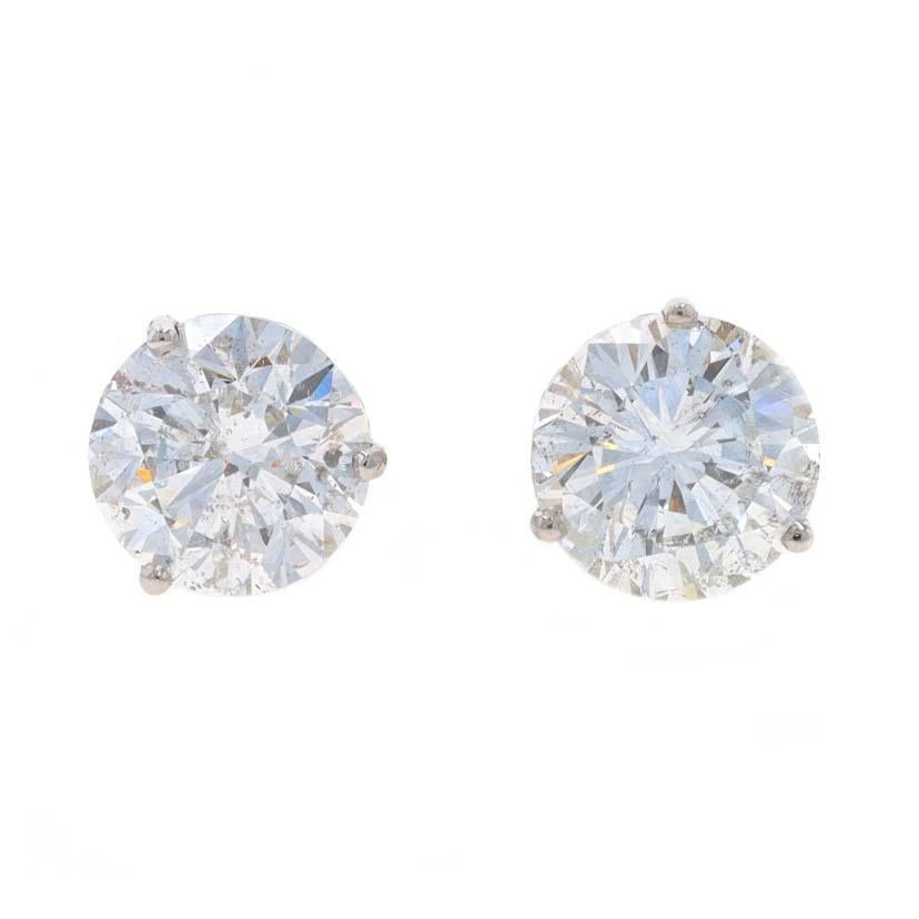 White Gold Diamond Stud Earrings 18k Round Brilliant 6.24ctw Pierced La Pousette For Sale