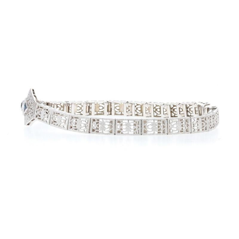 Single Cut White Gold Diamond & Synthetic Sapphire Art Deco Bracelet 14 Karat Single .32ctw For Sale