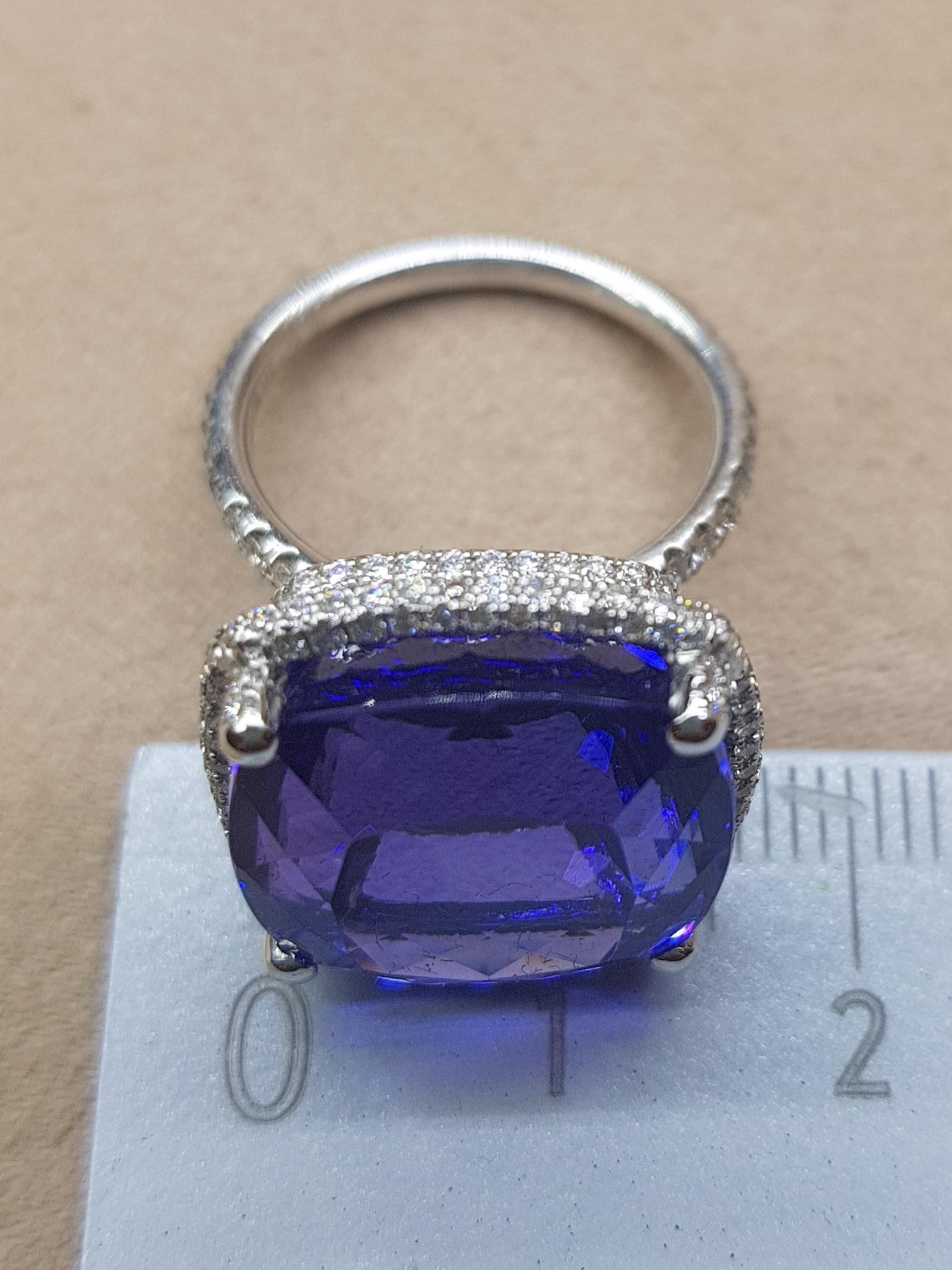 White Gold Diamond Tanzanite Cocktail Ring For Sale 3