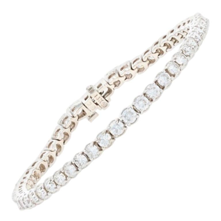 White Gold Diamond Tennis Bracelet, 14 Karat Round Brilliant Cut 6.22 Carat