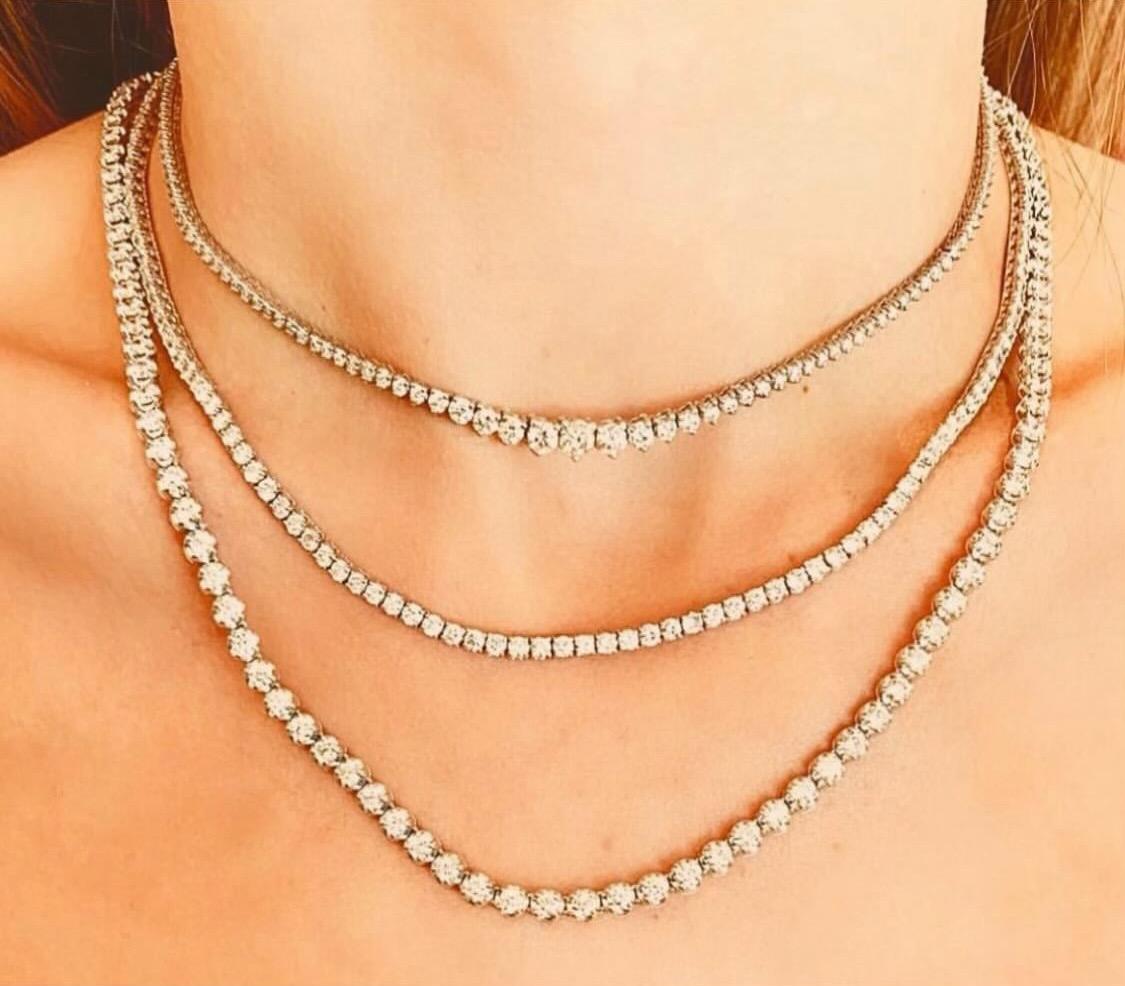 White Gold & Diamond Tennis Necklace In New Condition For Sale In Studio City, CA