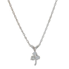 White Gold Diamond Three-Leaf Clover Necklace 18" - 14k Single .12ctw Shamrock