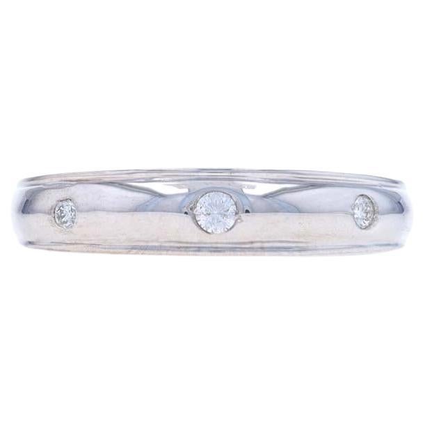 Anillo de oro blanco con tres diamantes 10k redondo .11ctw Anillo de boda unisex