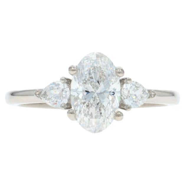 White Gold Diamond Three Stone Engagement Ring - 14k Oval 1.55ctw GIA For Sale
