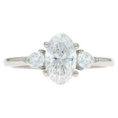 White Gold Diamond Three Stone Engagement Ring - 14k Oval 1.55ctw GIA
