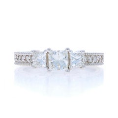 White Gold Diamond Three-Stone Engagement Ring - 14k Princess .90ctw