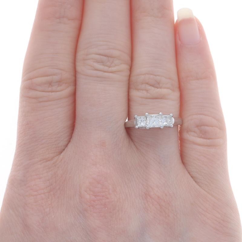 Princess Cut White Gold Diamond Three-Stone Engagement Ring - 14k Princess .92ctw For Sale