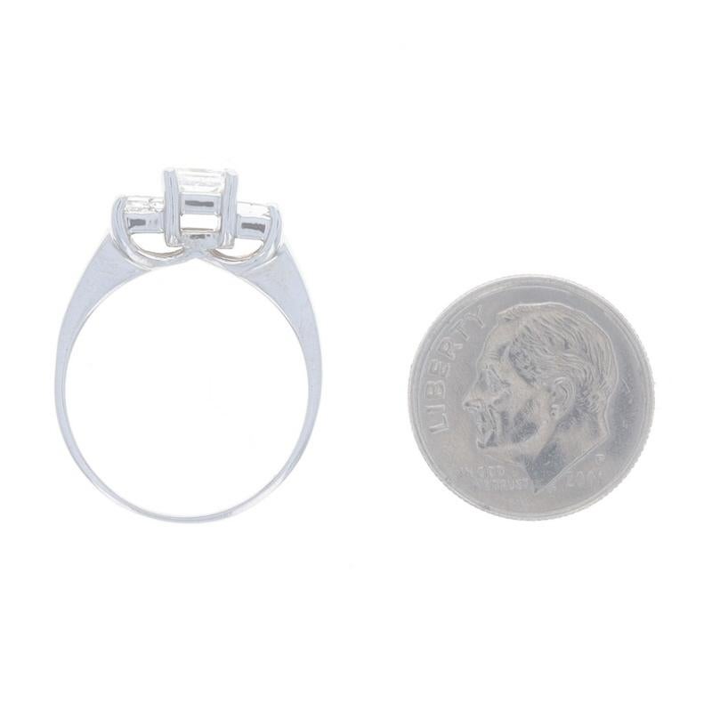 Women's White Gold Diamond Three-Stone Engagement Ring - 14k Princess .92ctw For Sale