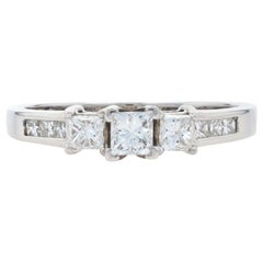 White Gold Diamond Three-Stone Engagement Ring, 14k Princess Cut 1.00ctw
