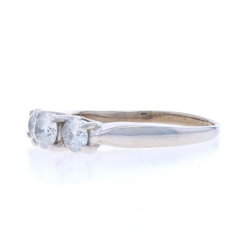 White Gold Diamond Three-Stone Engagement Ring - 14k Round 1.10ctw Trellis In Excellent Condition For Sale In Greensboro, NC