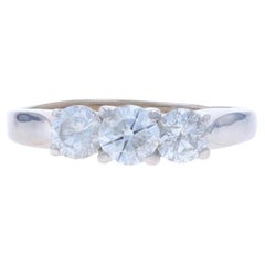 White Gold Diamond Three-Stone Engagement Ring - 14k Round 1.10ctw Trellis