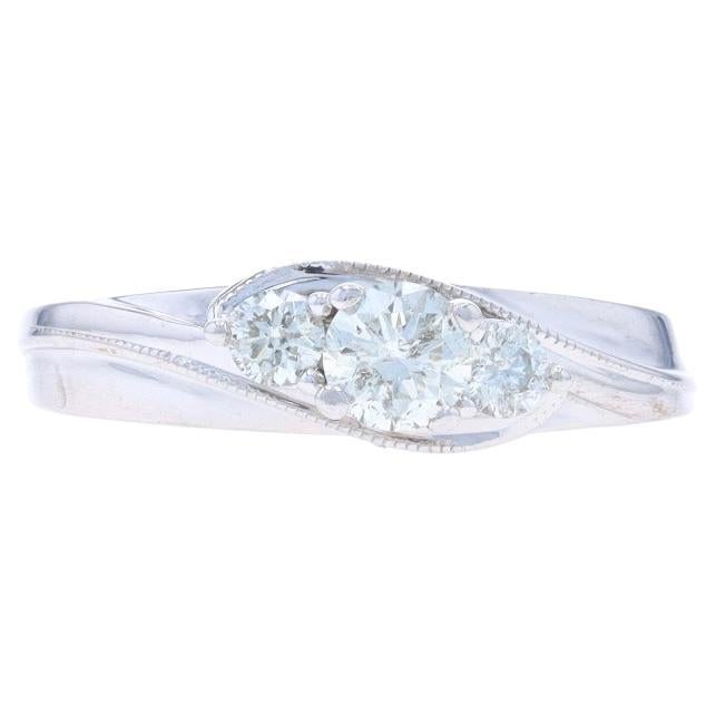 White Gold Diamond Three-Stone Engagement Ring -14k Round .44ctw Milgrain Bypass