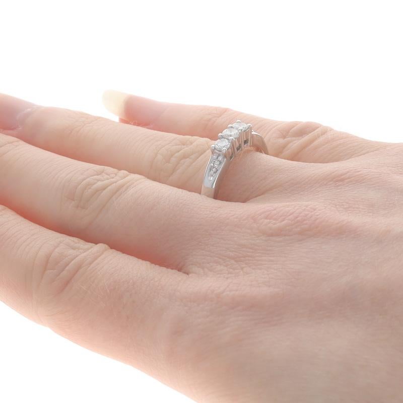 Women's White Gold Diamond Three-Stone Engagement Ring - 14k Round Brilliant .36ctw For Sale