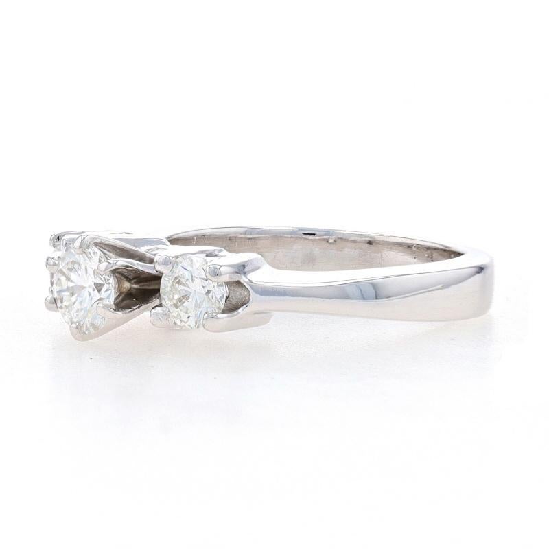 Round Cut White Gold Diamond Three-Stone Engagement Ring - 14k Round Brilliant .87ctw For Sale