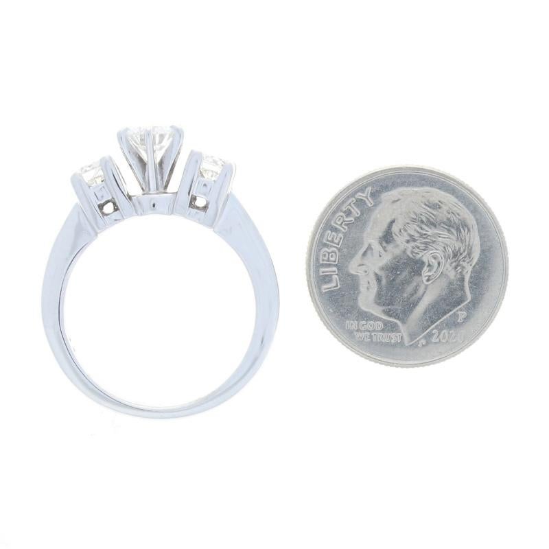 Women's White Gold Diamond Three-Stone Engagement Ring - 14k Round Brilliant .87ctw For Sale