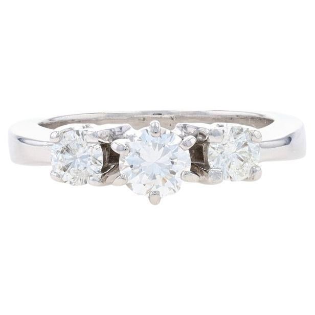 White Gold Diamond Three-Stone Engagement Ring - 14k Round Brilliant .87ctw For Sale