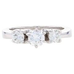 White Gold Diamond Three-Stone Engagement Ring - 14k Round Brilliant .87ctw