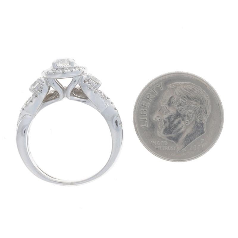 White Gold Diamond Three-Stone Halo All-in-One Engagement Ring Wedding Band 14k For Sale 1