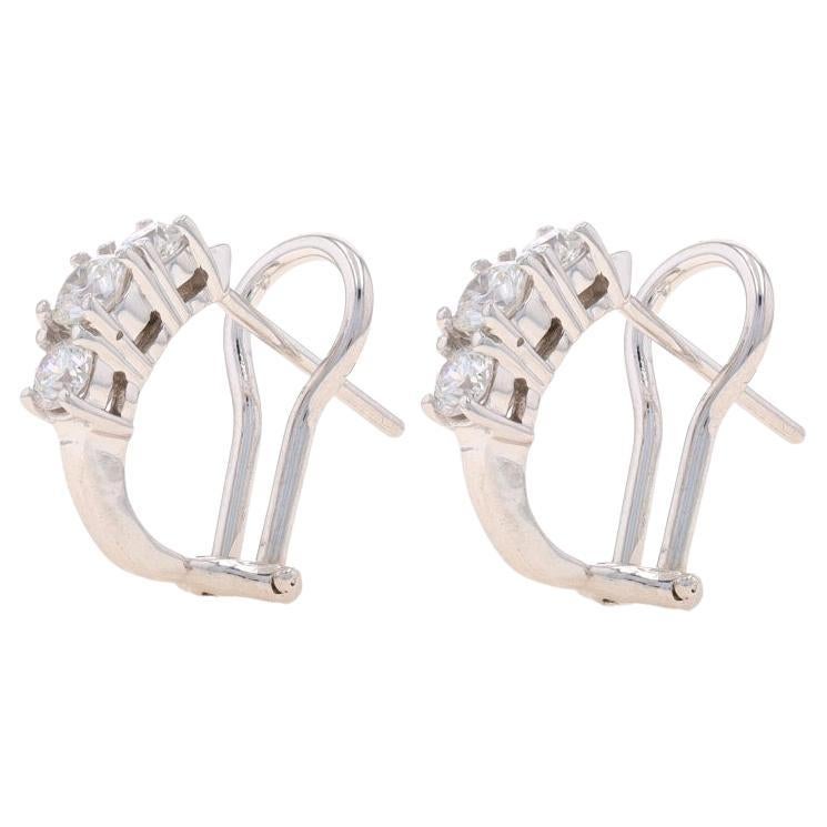White Gold Diamond Three-Stone J-Hoop Earrings 14k Rd1.04ctw Past Present Future For Sale