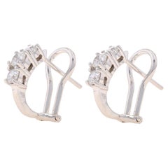 White Gold Diamond Three-Stone J-Hoop Earrings 14k Rd1.04ctw Past Present Future