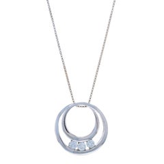 White Gold Diamond Three-Stone Pendant Necklace 21" -14k Round .16ctw Circle Duo