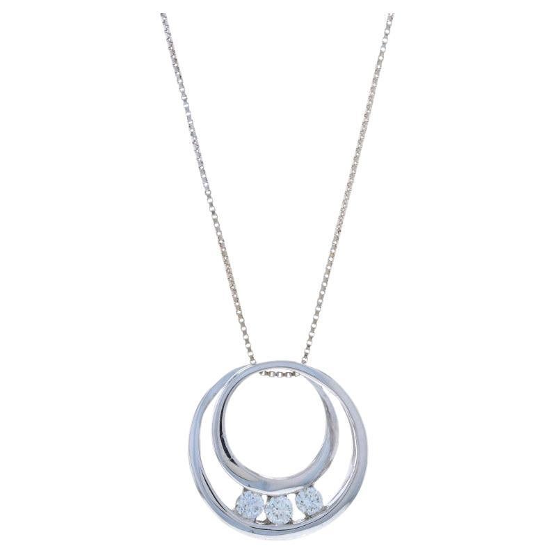White Gold Diamond Three-Stone Pendant Necklace 21" -14k Round .16ctw Circle Duo