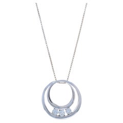 White Gold Diamond Three-Stone Pendant Necklace 21" -14k Round .16ctw Circle Duo