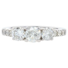 White Gold Diamond Three-Stone Ring, 14 Karat Round Brilliant 1.55 Carat IGI