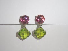 White Gold Diamond, Tourmaline and Peridot Earrings