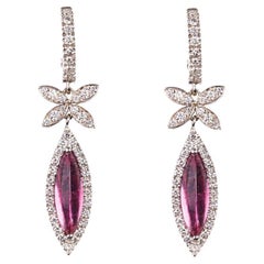 White Gold Diamond, Tourmaline  Earrings