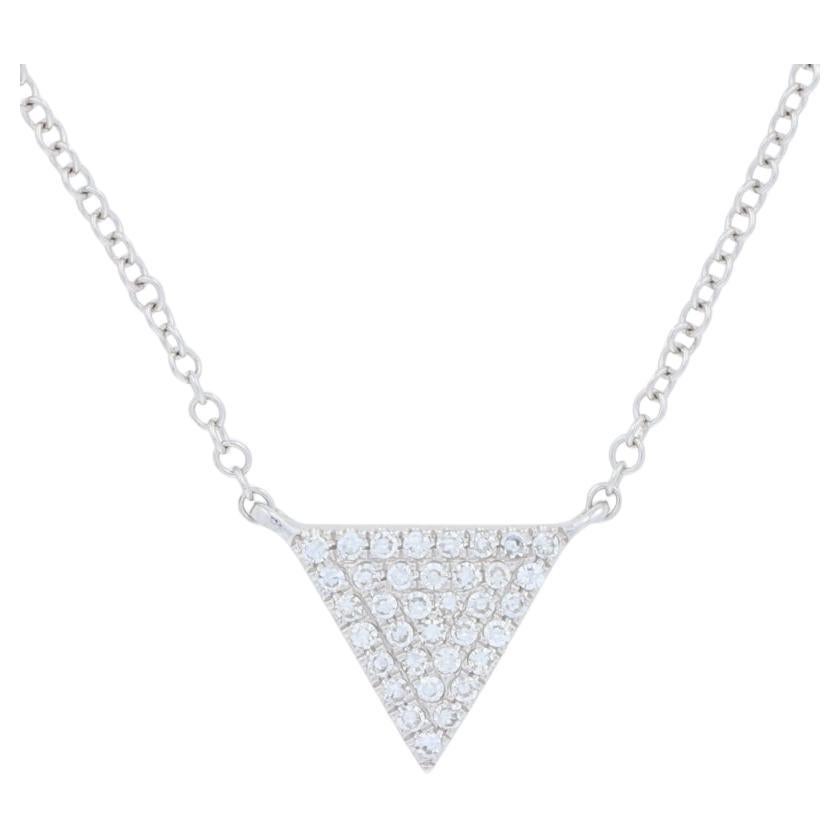 White Gold Diamond Triangle Necklace - 14k Round Brilliant .10ctw Adjustable For Sale