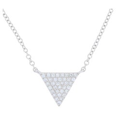 White Gold Diamond Triangle Necklace - 14k Round Brilliant .10ctw Adjustable
