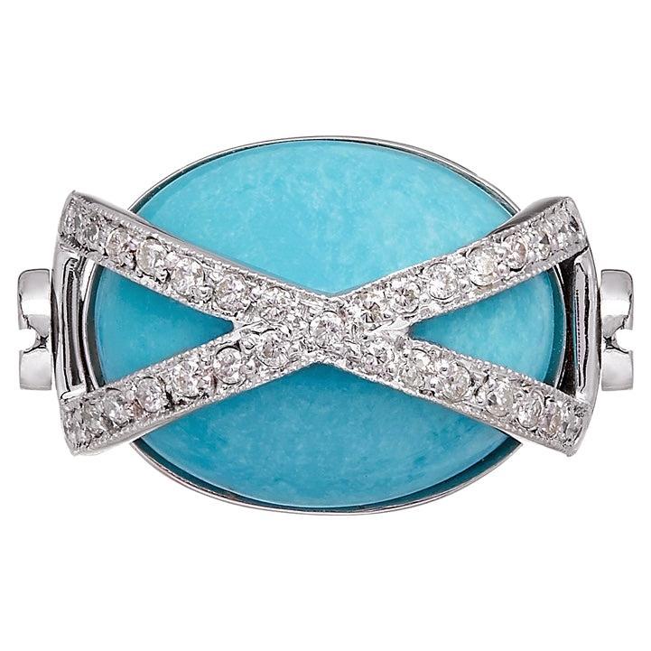 Collana convertibile con diamanti e turchesi in oro bianco