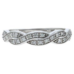 White Gold Diamond Twist Band - 10k Round Brilliant .20ctw Wedding Ring