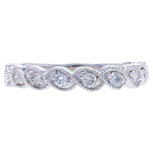 White Gold Diamond Twist Band - 14k Round Brilliant .28ctw Milgrain Wedding Ring