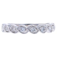 Anneau torsadé en or blanc avec diamant - 14k anneau de mariage rond brillant .28ctw Milgrain