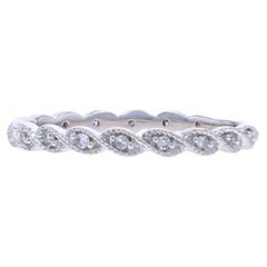 White Gold Diamond Twist Wedding Band - 14k Single Cut .10ctw Stack Ring
