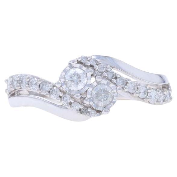 White Gold Diamond Two-Stone Bypass Engagement Ring - 10k Round Brilliant .50ctw For Sale
