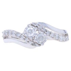 White Gold Diamond Two-Stone Bypass Engagement Ring - 10k Round Brilliant .50ctw
