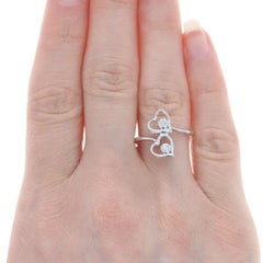 White Gold Diamond Two-Stone Bypass Ring - 14k Round Brilliant Two Hearts Love