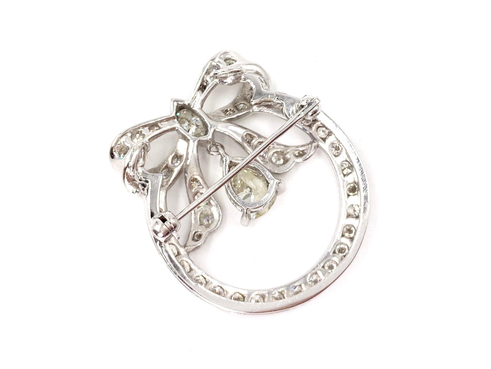 White Gold Diamond Vintage Bow Pendant or Brooch In Good Condition For Sale In Pikesville, MD