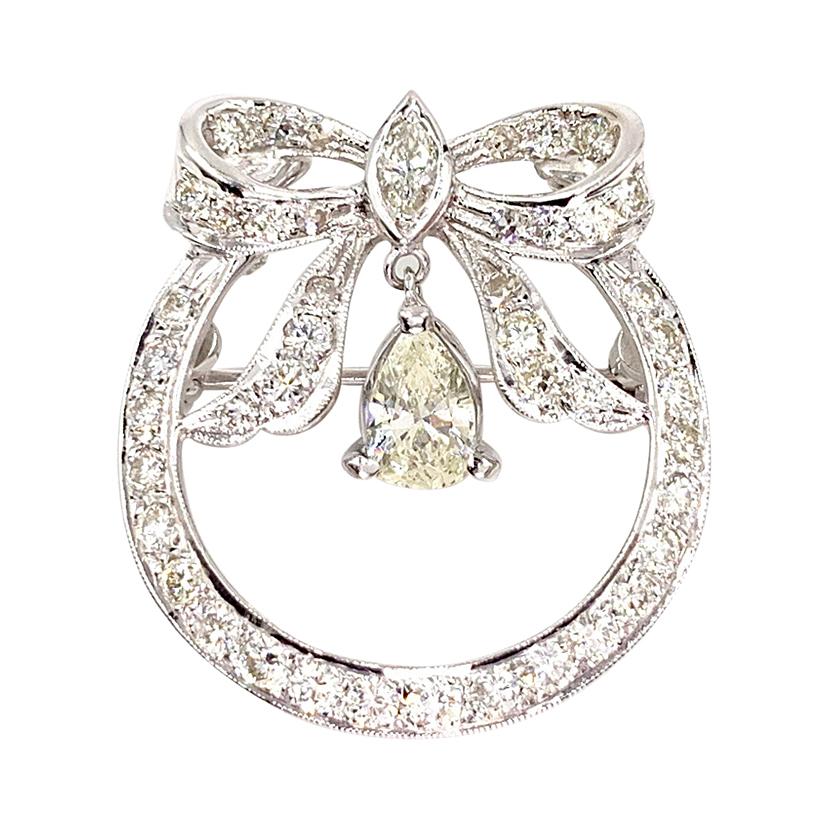 White Gold Diamond Vintage Bow Pendant or Brooch For Sale