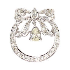 White Gold Diamond Vintage Bow Pendant or Brooch