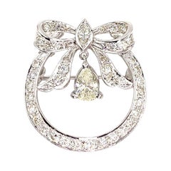 White Gold Diamond Vintage Bow Pendant or Brooch