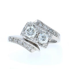 White Gold Diamond Vintage Bypass Ring 14k European .65ctw Two-Stone