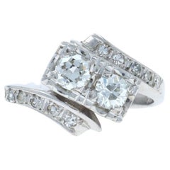 White Gold Diamond Vintage Bypass Ring 14k European .65ctw Two-Stone