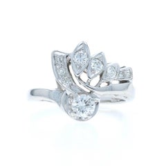 White Gold Diamond Vintage Bypass Ring 14k Round Brilliant .55ctw Fan