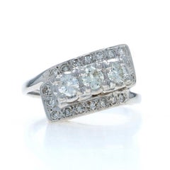 White Gold Diamond Vintage Bypass Ring - 14k Round Brilliant .72ctw Three-Stone