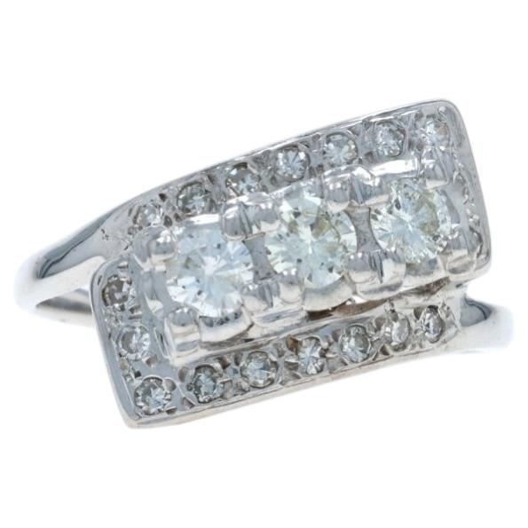 White Gold Diamond Vintage Bypass Ring - 14k Round Brilliant .72ctw Three-Stone